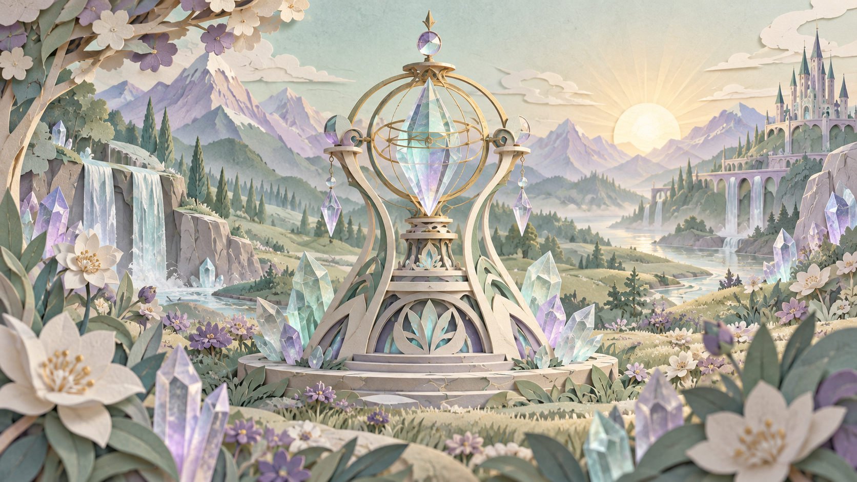 Crystal garden rendered in layered paper